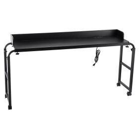 VEVOR Overbed Table, Mobile Bed Side Table with 4 Wheels (2 with Brakes) and Power Socket, Height Adjustable Rolling Laptop Desk